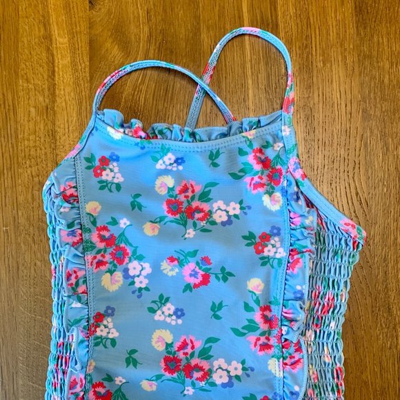 CATH KIDS Floral Swimsuit Girls 3-4 3T 4T Toddler Girl Pink Blue Cross Back - Picture 3 of 7